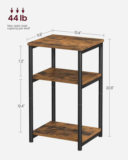 3 Tier Side Table with Storage Shelves, Tall End Table for Living Room, Bedroom, Office and Bathroom Rustic Brown and Ink Black LET273B01 - with | Sold by Uncle Wiener's Wholesale