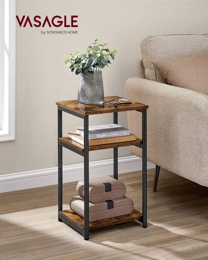 3 Tier Side Table with Storage Shelves, Tall End Table for Living Room, Bedroom, Office and Bathroom Rustic Brown and Ink Black LET273B01 - with | Sold by Uncle Wiener's Wholesale