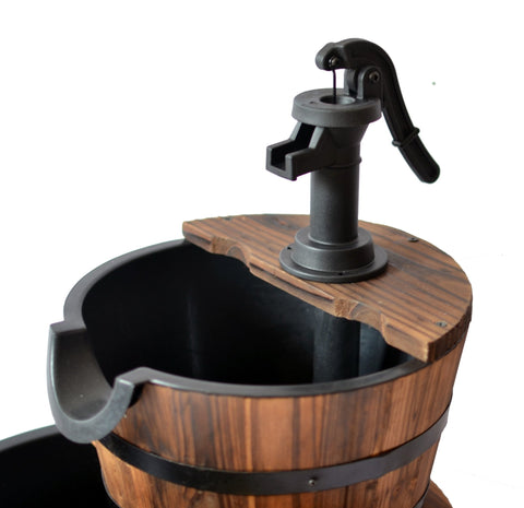 3 Tier Wooden Barrel Water Fountain with Pump – Rustic Outdoor Garden Feature WWF51 - with | Sold by Uncle Wiener's Wholesale
