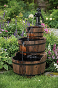 3 Tier Wooden Barrel Water Fountain with Pump – Rustic Outdoor Garden Feature WWF51 - with | Sold by Uncle Wiener's Wholesale