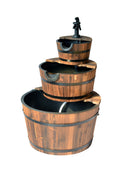 3 Tier Wooden Barrel Water Fountain with Pump – Rustic Outdoor Garden Feature WWF51 - with | Sold by Uncle Wiener's Wholesale
