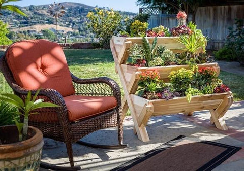 3 - Tier Wooden Raised Garden Planter Box – Cascading Vertical Bed for Herbs, Flowers & Vegetables | SKU: RGT210 - with | Sold by Uncle Wiener's Wholesale