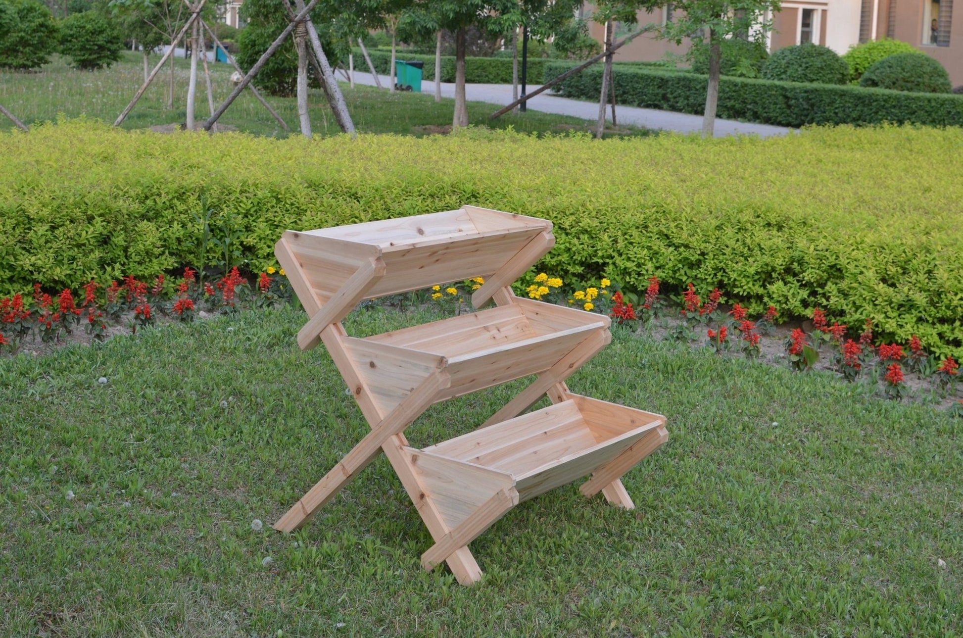 3 - Tier Wooden Raised Garden Planter Box – Cascading Vertical Bed for Herbs, Flowers & Vegetables | SKU: RGT210 - with | Sold by Uncle Wiener's Wholesale