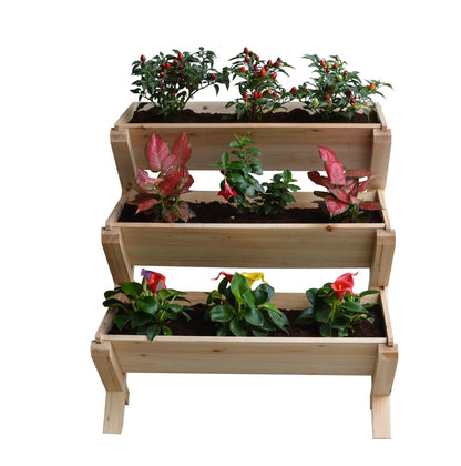 3 - Tier Wooden Raised Garden Planter Box – Cascading Vertical Bed for Herbs, Flowers & Vegetables | SKU: RGT210 - with | Sold by Uncle Wiener's Wholesale