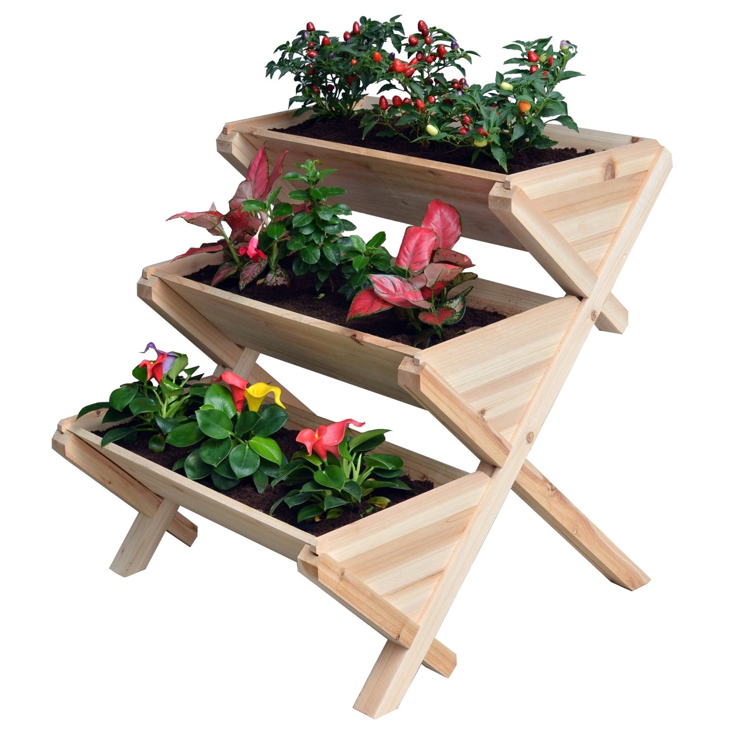 3 - Tier Wooden Raised Garden Planter Box – Cascading Vertical Bed for Herbs, Flowers & Vegetables | SKU: RGT210 - with | Sold by Uncle Wiener's Wholesale