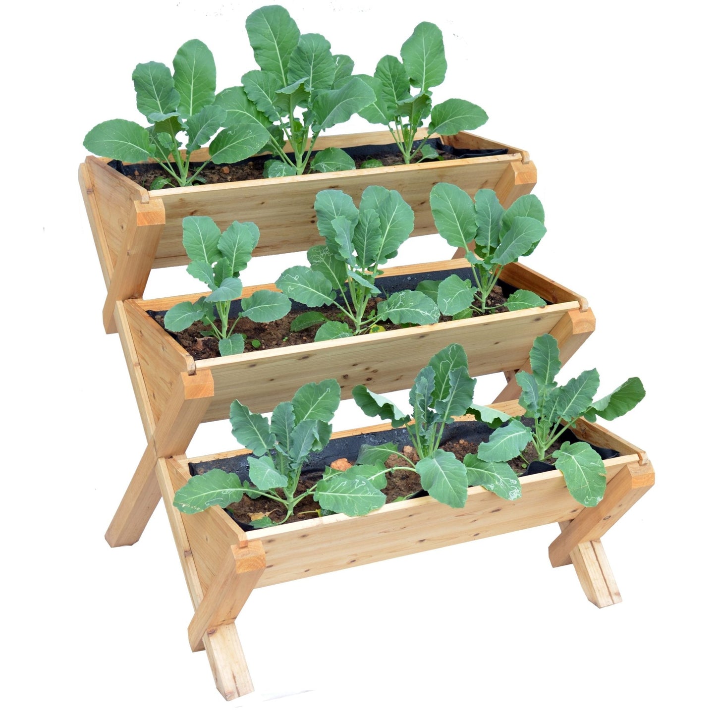 3 - Tier Wooden Raised Garden Planter Box – Cascading Vertical Bed for Herbs, Flowers & Vegetables | SKU: RGT210 - with | Sold by Uncle Wiener's Wholesale