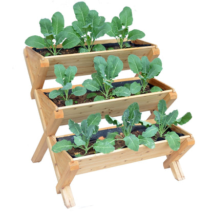 3 - Tier Wooden Raised Garden Planter Box – Cascading Vertical Bed for Herbs, Flowers & Vegetables | SKU: RGT210 - with | Sold by Uncle Wiener's Wholesale