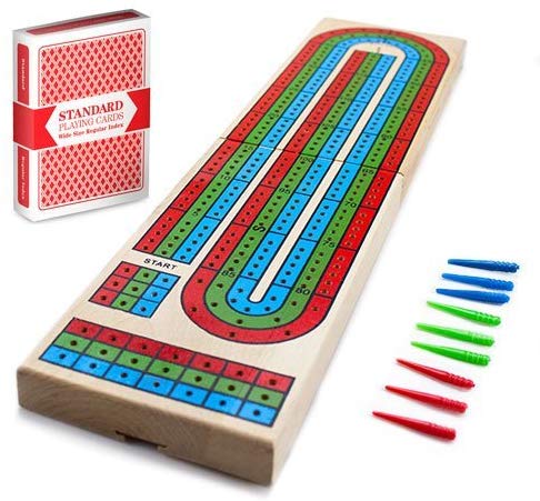 3 - Track Wooden Cribbage Board Game with Cards – Classic Family Game – 1231CB - with | Sold by Uncle Wiener's Wholesale