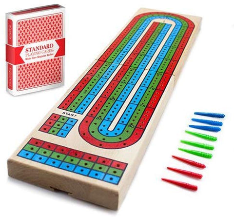 3 - Track Wooden Cribbage Board Game with Cards – Classic Family Game – 1231CB - with | Sold by Uncle Wiener's Wholesale
