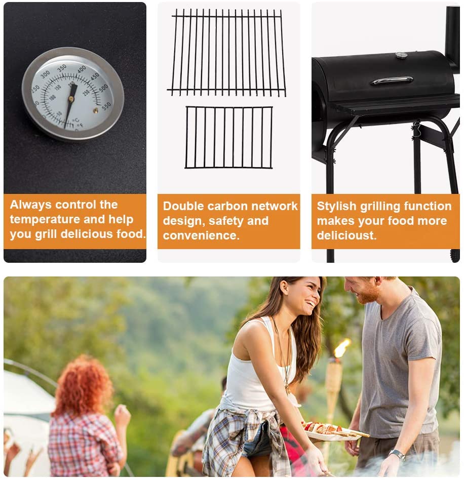 30" Charcoal BBQ Grill Offset Smoker Outdoor Barrel Grill Cart TYBQ603 - with | Sold by Uncle Wiener's Wholesale