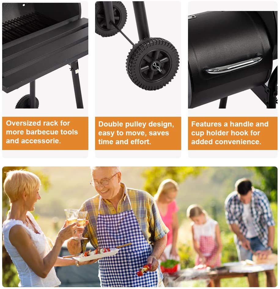 30" Charcoal BBQ Grill Offset Smoker Outdoor Barrel Grill Cart TYBQ603 - with | Sold by Uncle Wiener's Wholesale