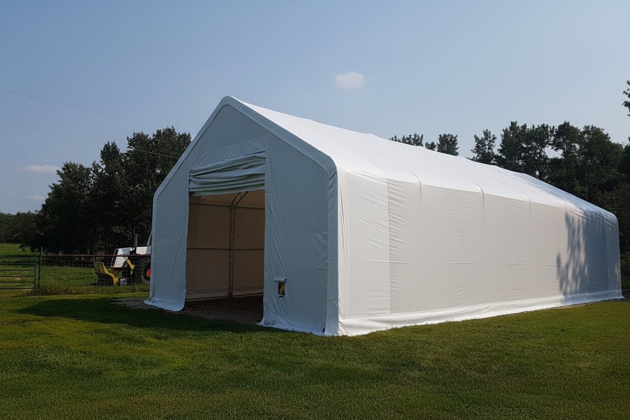 30 Ft Wide Double Truss Storage Building – Heavy-Duty Portable Shelter for Farm & Industrial Use - Furniture with 8FT Truss Upgrade & 26.5 oz Pvc Fabric (All White) 30X40X20 | Sold by Uncle Wiener's Wholesale