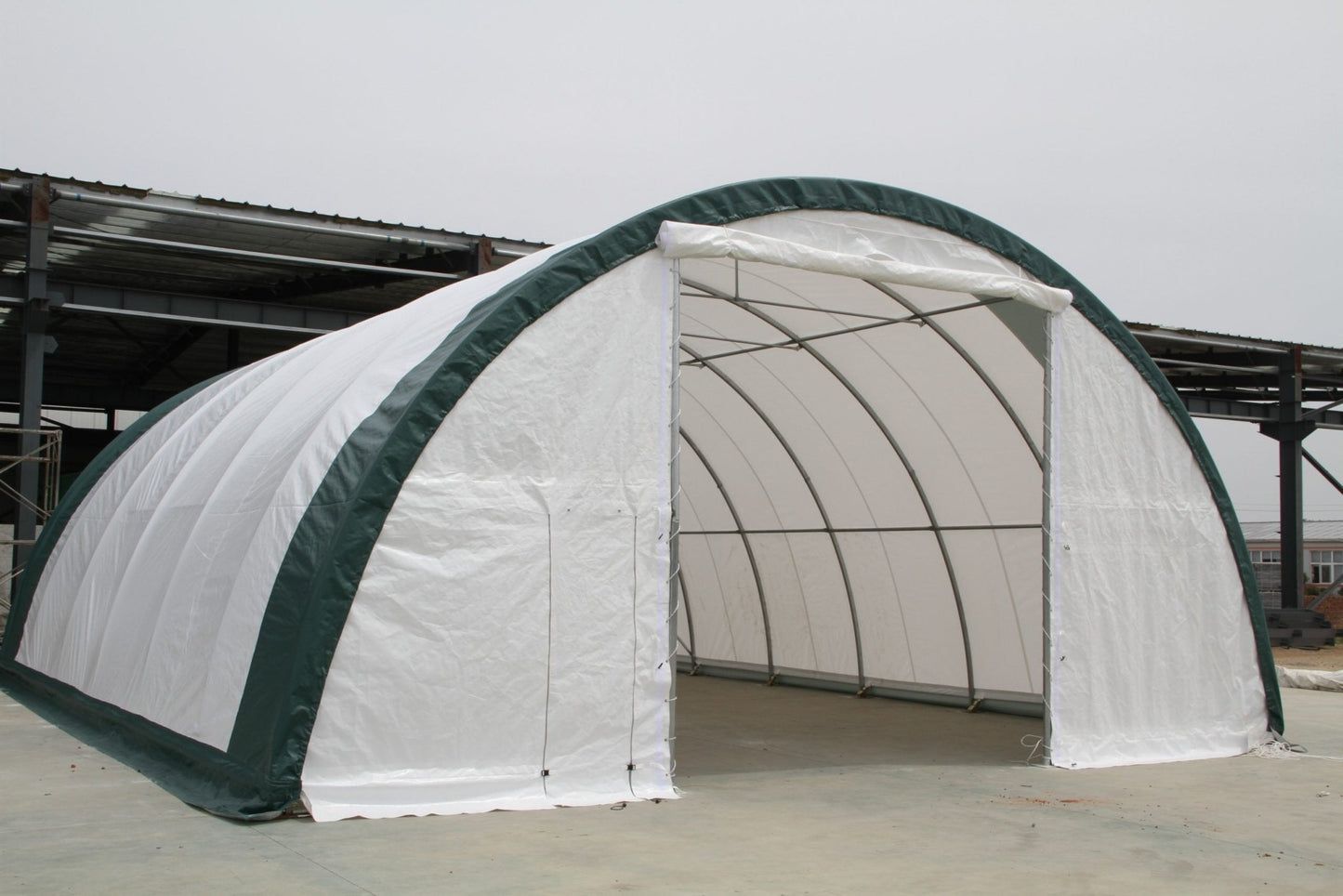 30 Ft Wide Galvanized Steel Storage Shelter – S Model Single Truss Building for Industrial & Farm Use - Farm Equipment with 30X40X15 10.5 OZ PE | Sold by Uncle Wiener's Wholesale