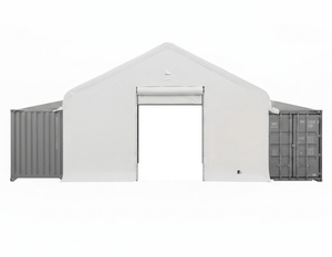 30 ft x 39.5 ft Peak Style Fabric Container Storage Building with 14.5 oz PVC Cover, Winch Doors, Single or Double Truss Options
