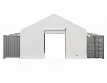 30 ft x 39.5 ft Peak Style Fabric Container Storage Building with 14.5 oz PVC Cover, Winch Doors, Single or Double Truss Options - with 30 ft x 39.5 ft Double Truss Peak Style | Sold by Uncle Wiener's Wholesale