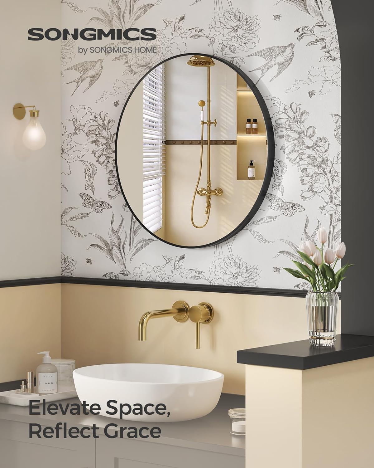 30 Inch Round Wall Mirror with Metal Frame, Bathroom Vanity Mirror, Decorative Circle Mirror for Entryway, Bedroom, Living Room and Hallway Ink Black LWM103B01 - with | Sold by Uncle Wiener's Wholesale