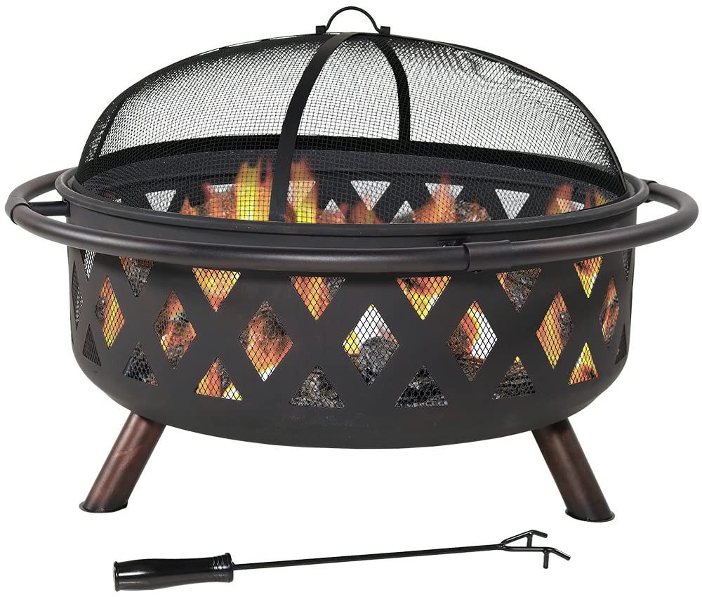 30″ Outdoor Fire Pit with BBQ Grill & Spark Screen – Heavy - Duty Steel, Oil - Rubbed Bronze Finish – XY0619 - with | Sold by Uncle Wiener's Wholesale