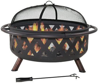 30″ Outdoor Fire Pit with BBQ Grill & Spark Screen – Heavy - Duty Steel, Oil - Rubbed Bronze Finish – XY0619 - with | Sold by Uncle Wiener's Wholesale
