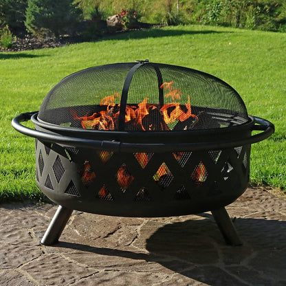 30″ Outdoor Fire Pit with BBQ Grill & Spark Screen – Heavy - Duty Steel, Oil - Rubbed Bronze Finish – XY0619 - with | Sold by Uncle Wiener's Wholesale
