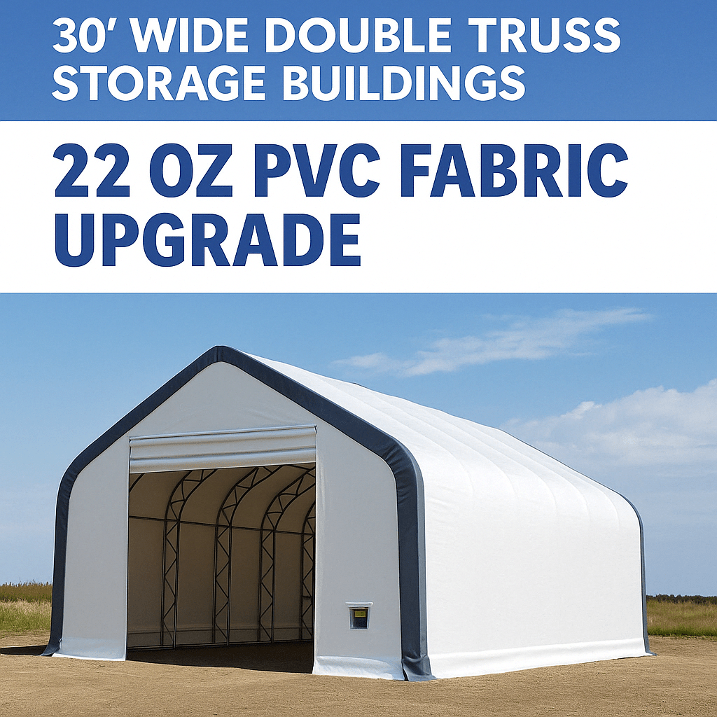30′ Wide Double Truss Storage Buildings – Heavy - Duty PVC Fabric Shelters - Portable Storage Shelter with 22 OZ PVC Fabric Upgrade 30X40X20 | Sold by Uncle Wiener's Wholesale
