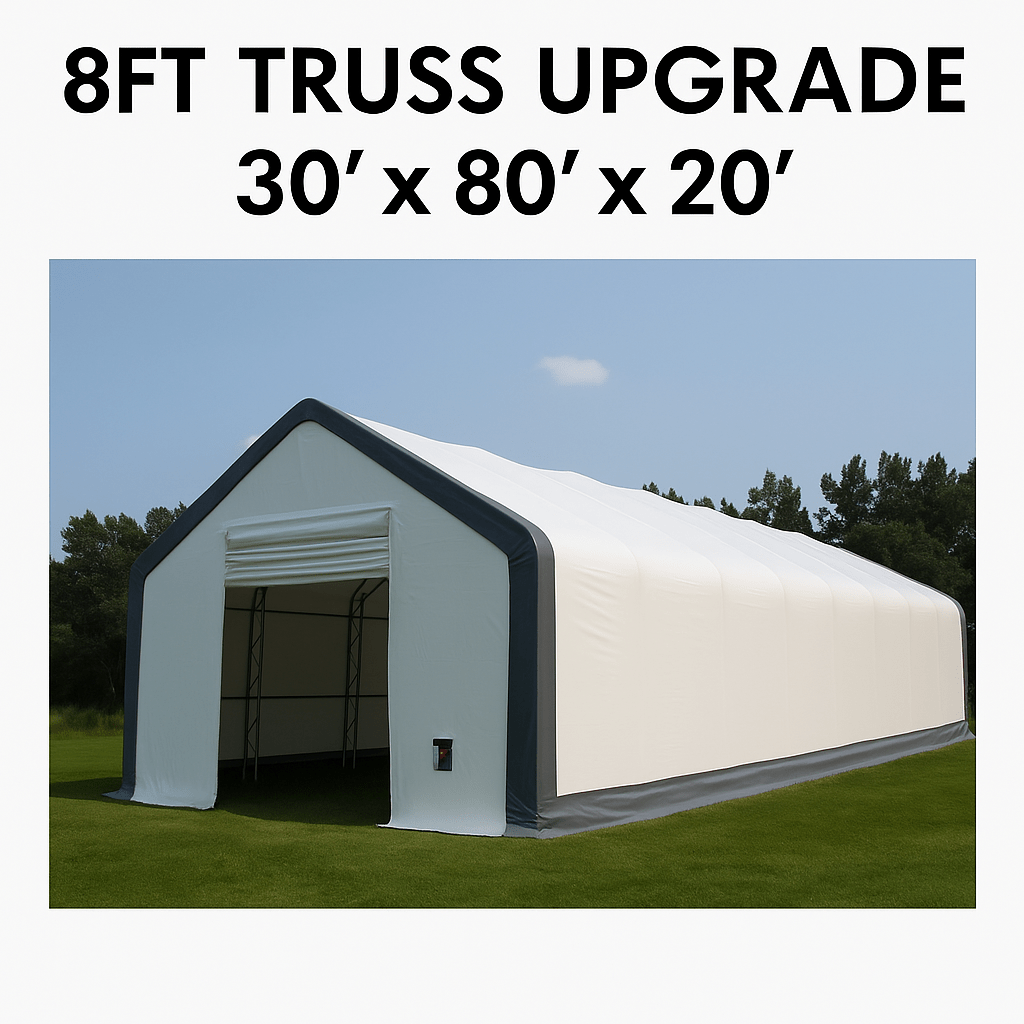 30′ Wide Double Truss Storage Buildings – Heavy - Duty PVC Fabric Shelters - Portable Storage Shelter with 8FT Truss Upgrade 30X80X20 | Sold by Uncle Wiener's Wholesale