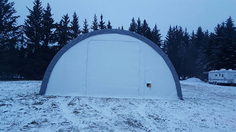 Multiple PVC storage buildings used for hay and vehicle protection