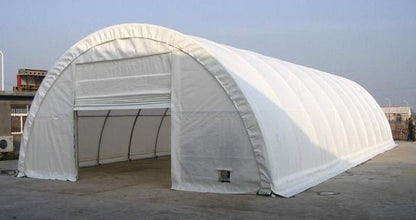 Side angle of S Model Single Truss Steel Shelter – 30′ Wide