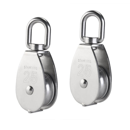 304 Stainless Steel Single Pulley Block Sets for Wire Rope, Hanging, Towing, Light Lifting & Utility Rigging - with 2-Piece M25 | Sold by Uncle Wiener's Wholesale