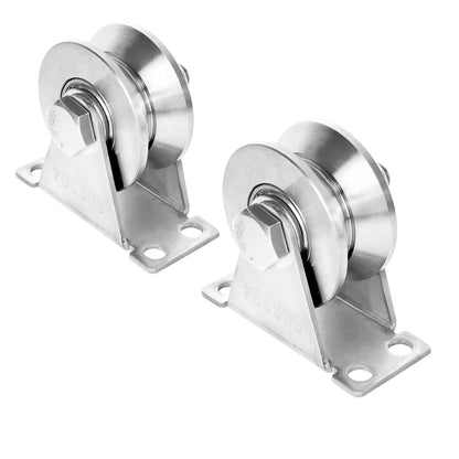 2-Pack 2" V-Groove Wheel Pulley 304 Stainless Steel 880 lb Sliding Gate Roller, Silent Bearing Caster & Track Wheel 30422