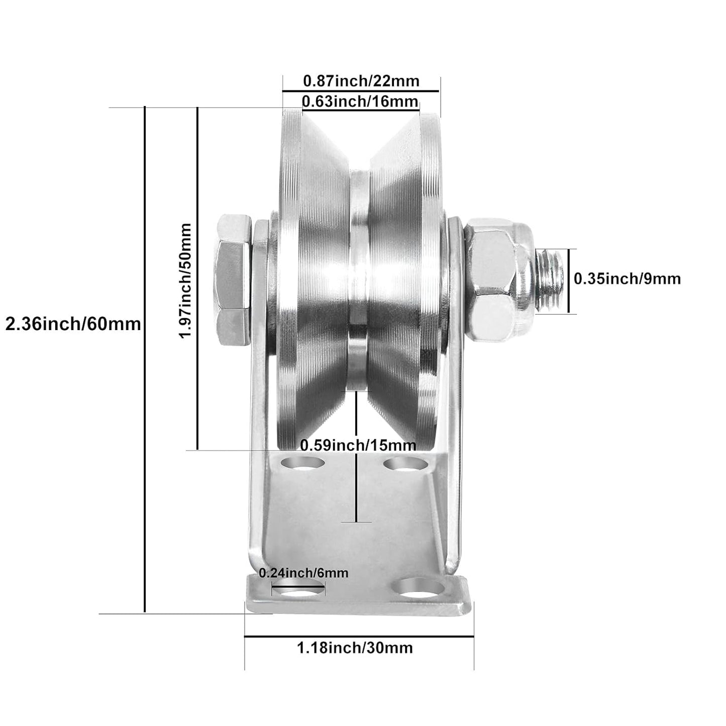 2-Pack 2" V-Groove Wheel Pulley 304 Stainless Steel 880 lb Sliding Gate Roller, Silent Bearing Caster & Track Wheel 30422