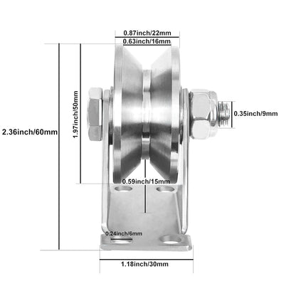 2-Pack 2" V-Groove Wheel Pulley 304 Stainless Steel 880 lb Sliding Gate Roller, Silent Bearing Caster & Track Wheel 30422