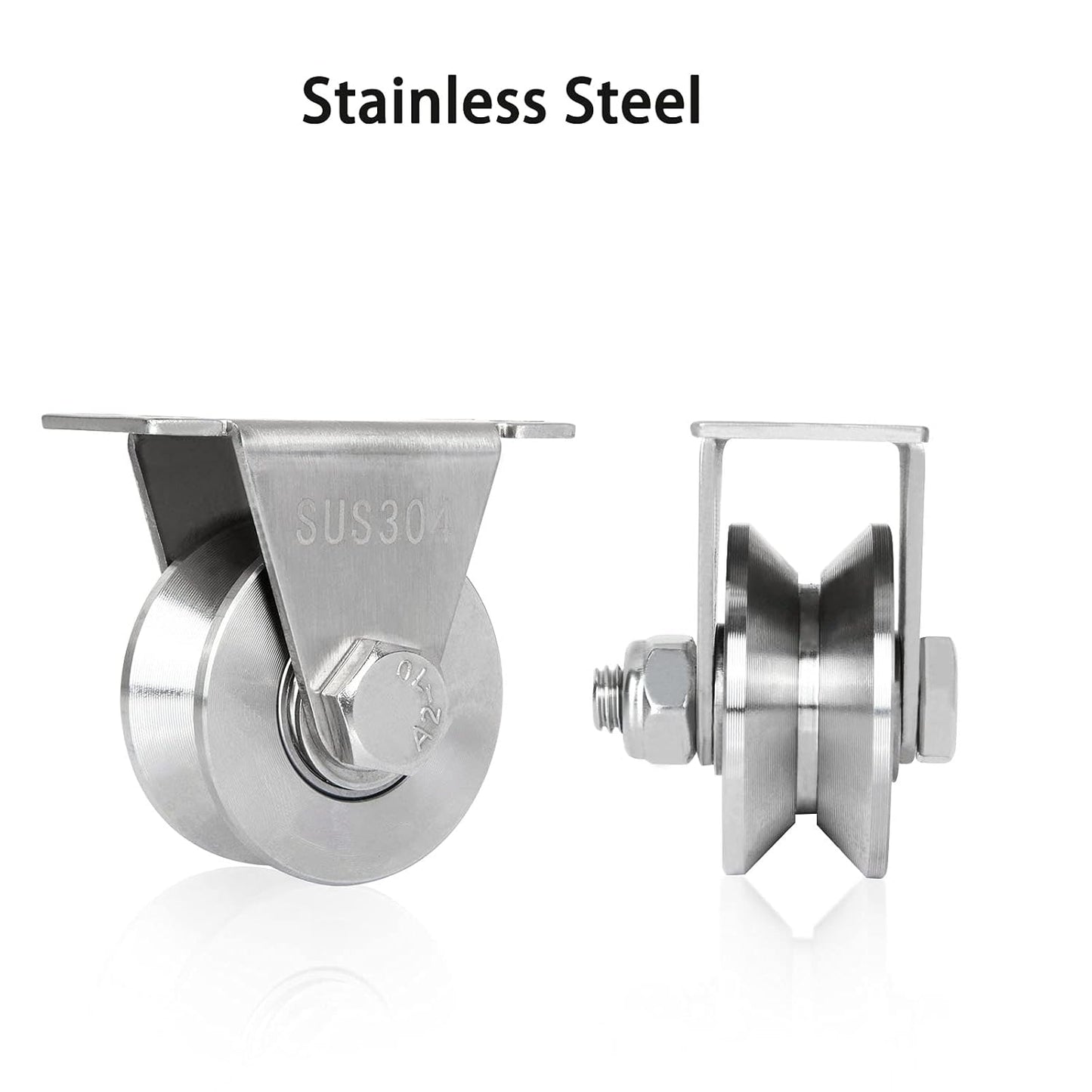 2-Pack 2" V-Groove Wheel Pulley 304 Stainless Steel 880 lb Sliding Gate Roller, Silent Bearing Caster & Track Wheel 30422