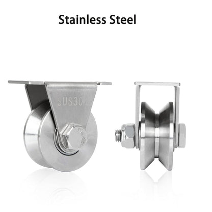 2-Pack 2" V-Groove Wheel Pulley 304 Stainless Steel 880 lb Sliding Gate Roller, Silent Bearing Caster & Track Wheel 30422
