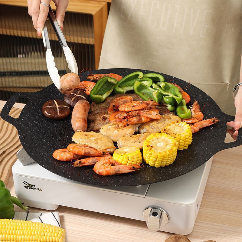 30cm Korean Style Cast Iron Grill Pan Round Multipurpose BBQ Pan TKBQ26 - with | Sold by Uncle Wiener's Wholesale
