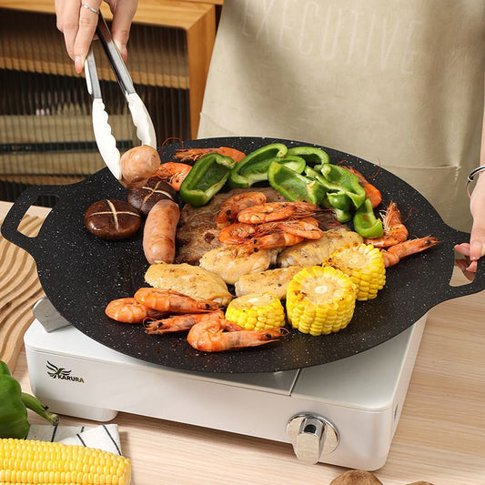 30cm Korean Style Cast Iron Grill Pan Round Multipurpose BBQ Pan TKBQ26 - with | Sold by Uncle Wiener's Wholesale