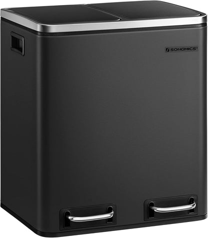 30L Dual Compartment Kitchen Trash Can with Soft Close Lid, Recycling Waste Bin with Removable Inner Buckets and Pedal Operation Cloud White and Ink Black - with Black | Sold by Uncle Wiener's Wholesale