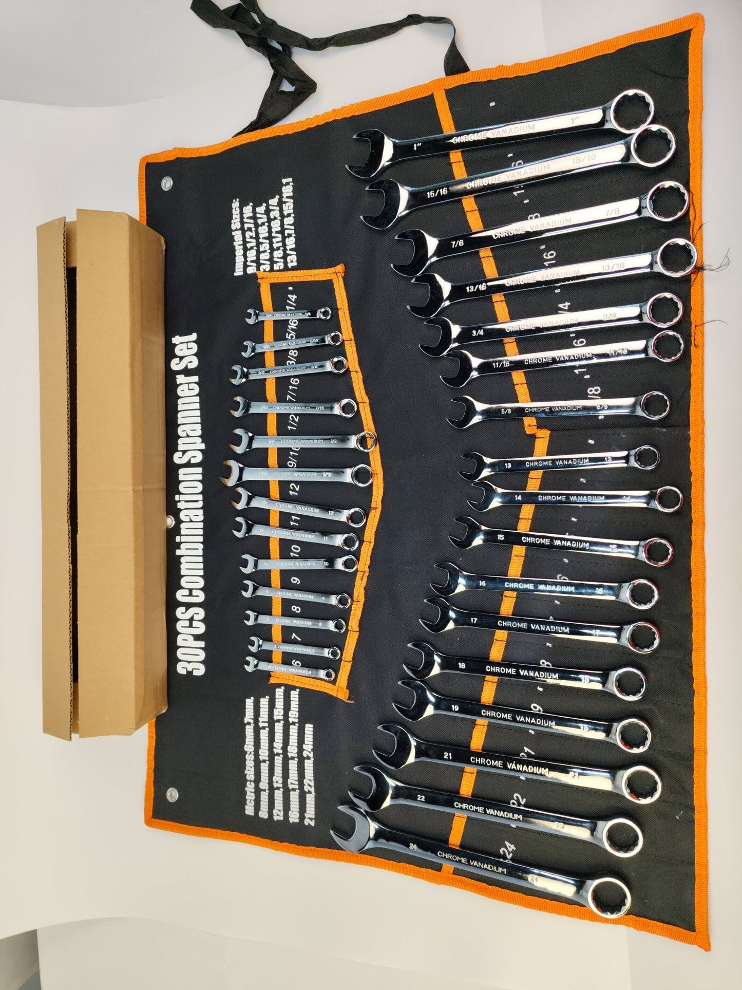 30pc Combination Wrench Set Metric SAE Chrome Vanadium Steel Roll Pouch W30PCS - with | Sold by Uncle Wiener's Wholesale
