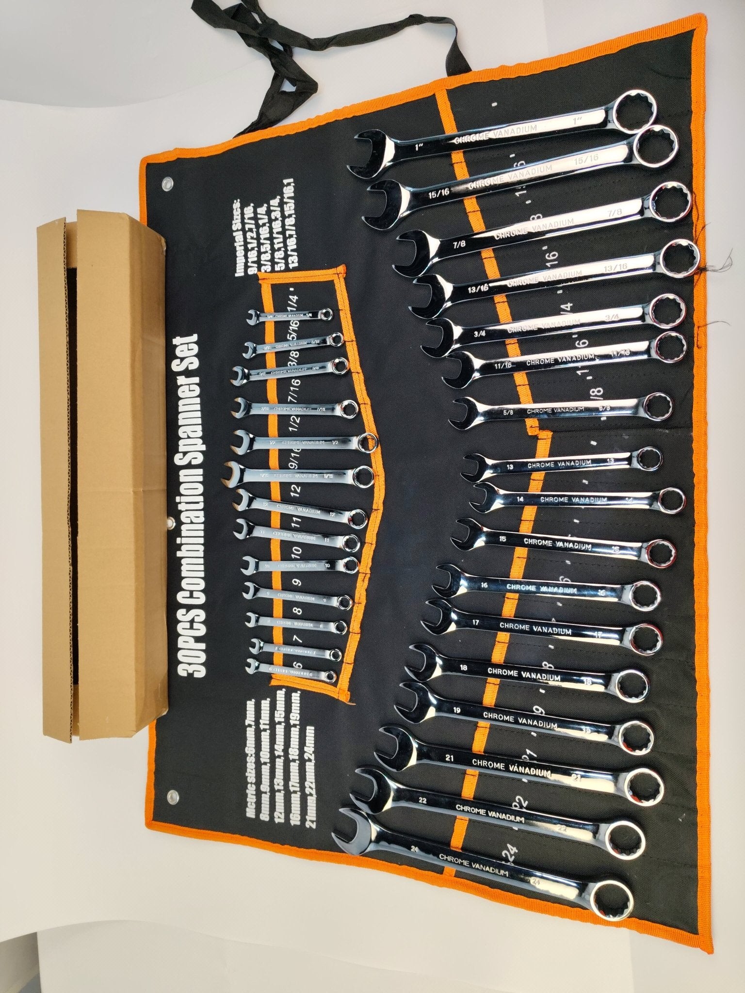 30pc Combination Wrench Set Metric SAE Chrome Vanadium Steel Roll Pouch W30PCS - with | Sold by Uncle Wiener's Wholesale