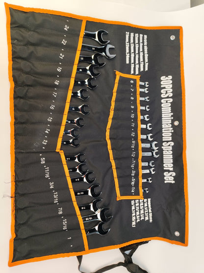 30pc Combination Wrench Set Metric SAE Chrome Vanadium Steel Roll Pouch W30PCS - with | Sold by Uncle Wiener's Wholesale