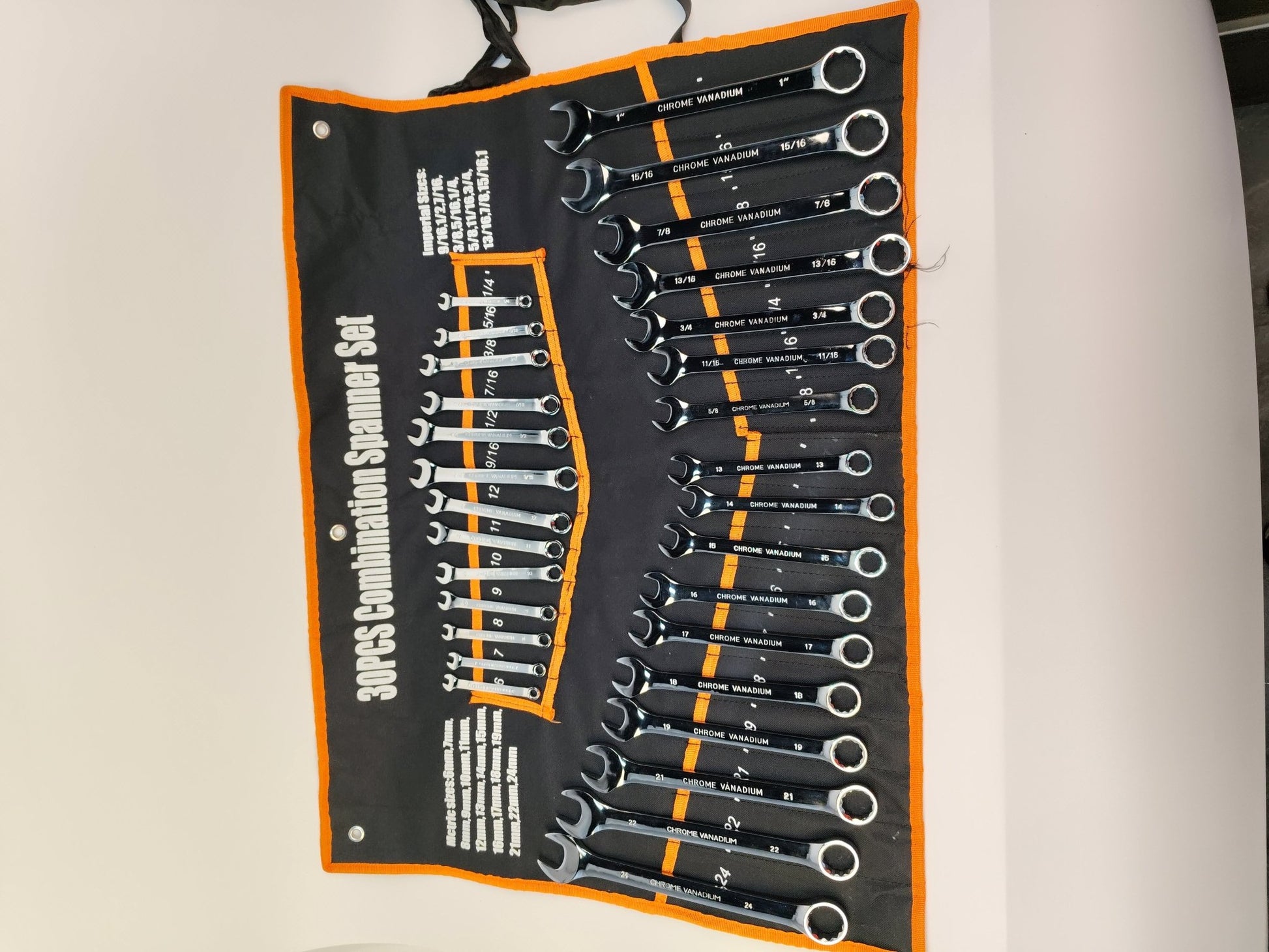 30pc Combination Wrench Set Metric SAE Chrome Vanadium Steel Roll Pouch W30PCS - with | Sold by Uncle Wiener's Wholesale