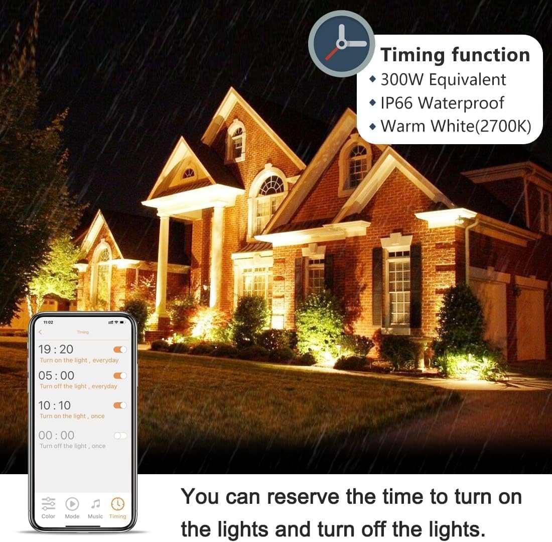30W Smart RGBW LED Flood Lights – 2 Pack – 300W Equivalent, 3000 Lumens, Bluetooth App Control, 16 Million Colors, Music Sync, IP66 – 1284844 - with | Sold by Uncle Wiener's Wholesale