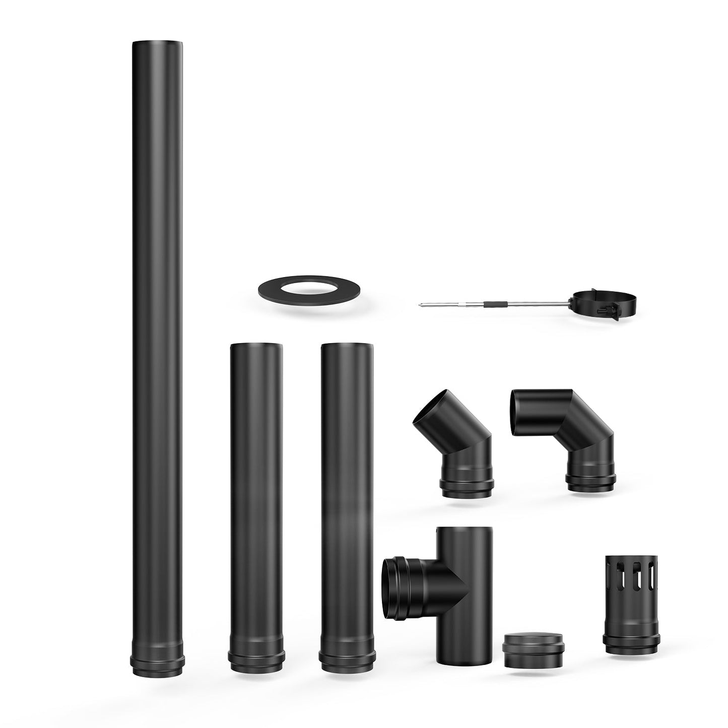 (3.15") Chimney Pipe Kit – Complete 1mm Steel Flue Set with Cap, T - Pipe, Elbows & Trim Plate for Wood & Pellet Stoves KK48181 - with | Sold by Uncle Wiener's Wholesale