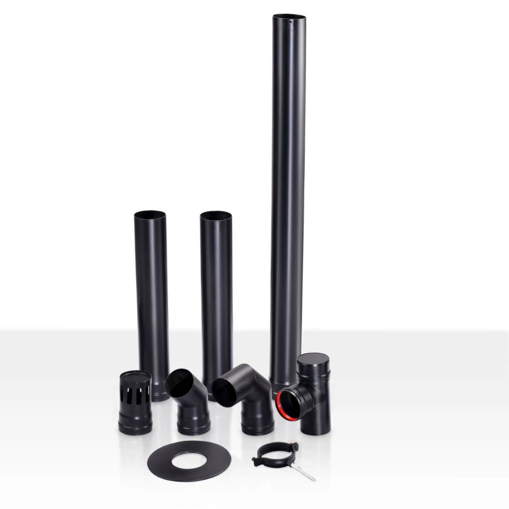 (3.15") Chimney Pipe Kit – Complete 1mm Steel Flue Set with Cap, T - Pipe, Elbows & Trim Plate for Wood & Pellet Stoves KK48181 - with | Sold by Uncle Wiener's Wholesale