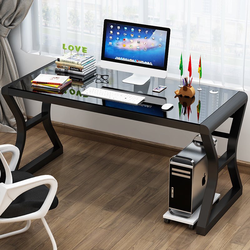31.5" Tempered Glass Computer Desk with Metal Frame Modern Office Workstation GD010 - with | Sold by Uncle Wiener's Wholesale