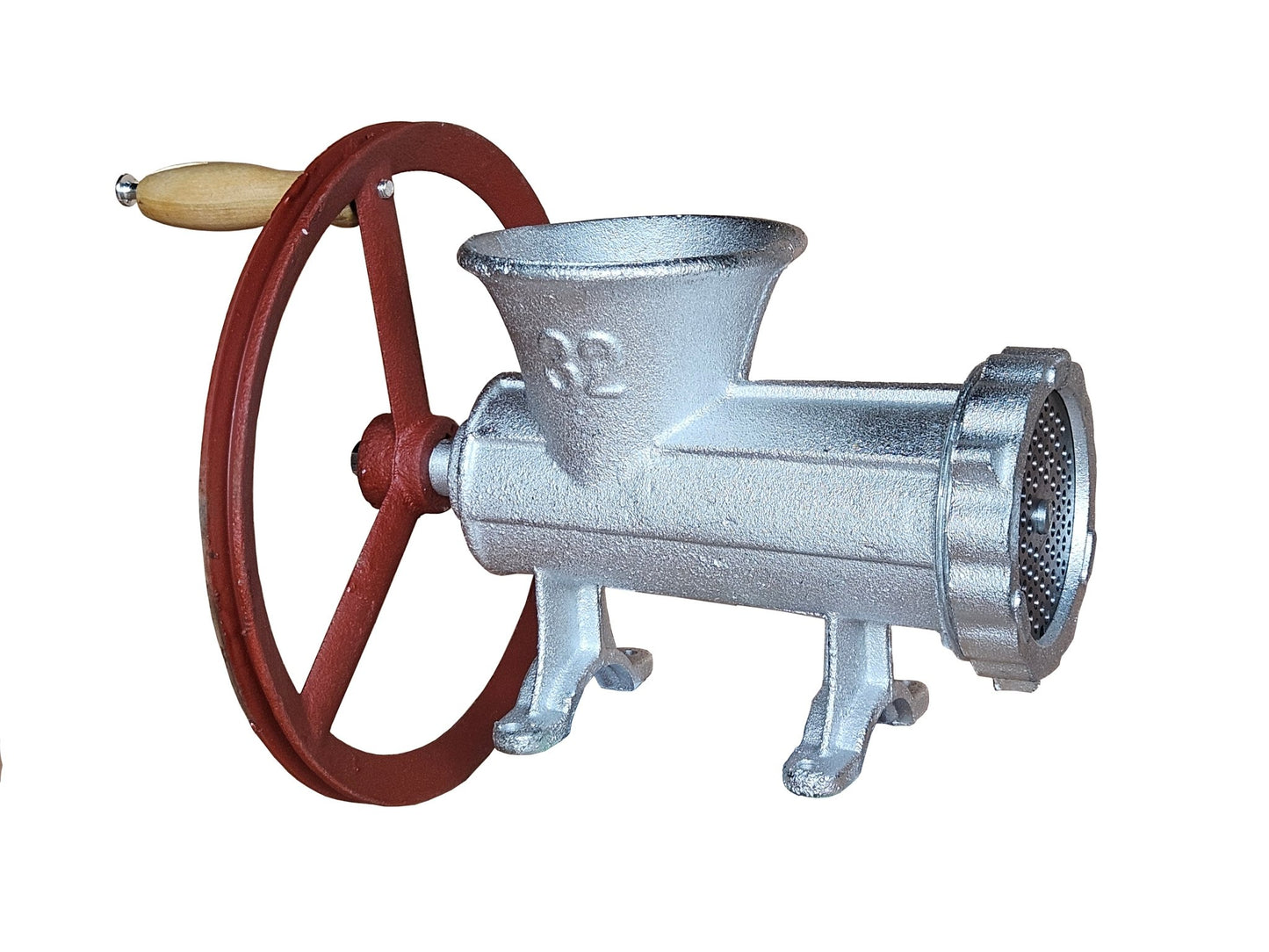 32 Cast Iron Manual Meat Grinder with Flywheel Belt Drive Heavy - Duty Sausage Grinder S1350 - with | Sold by Uncle Wiener's Wholesale