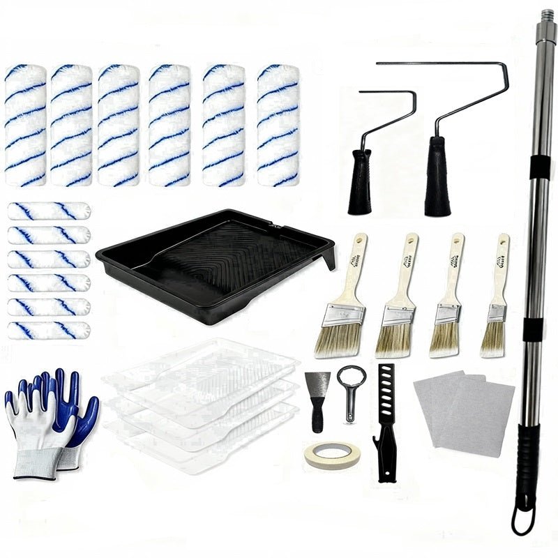 32 Piece Paint Roller Kit with Extension Pole Trays and Brushes 12 to 59 Inch NPR032150 - with | Sold by Uncle Wiener's Wholesale