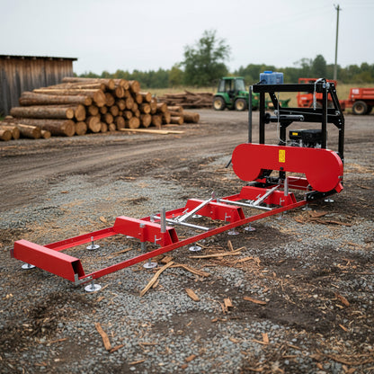 32″ Portable Sawmill with 14 HP Electric Start Loncin Engine – Sawmill Trailer & Extension Tracks Optional | Heavy-Duty Manual Mill - with 14 HP Sawmill E-Start | Sold by Uncle Wiener's Wholesale