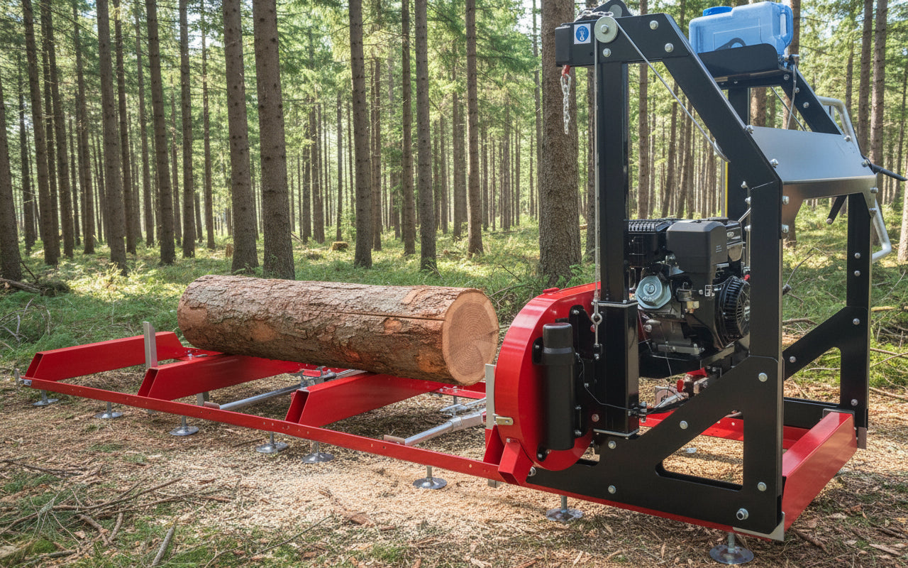 32″ Portable Sawmill with 14 HP Electric Start Loncin Engine – Sawmill Trailer & Extension Tracks Optional | Heavy - Duty Manual Mill - with 14 HP Sawmill E - Start | Sold by Uncle Wiener's Wholesale