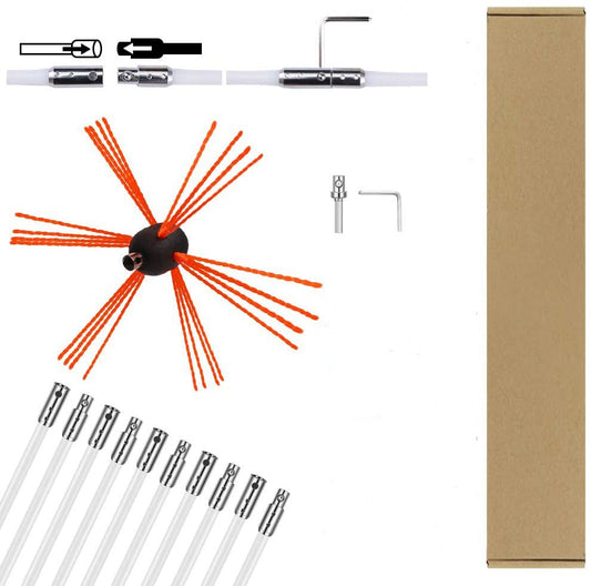 33 FT Chimney Sweep Brush Kit with 10 Nylon Rods – Rotary Drill - Driven Chimney Cleaning Tool with Locking System S3087 - with | Sold by Uncle Wiener's Wholesale