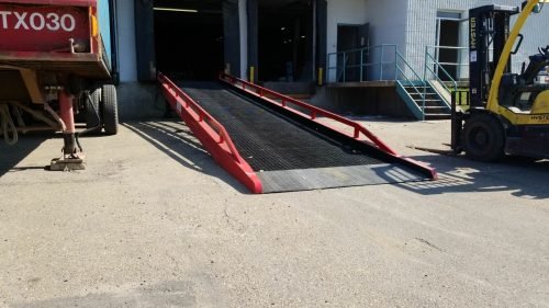 Warehouse dock ramp aligned with semi truck